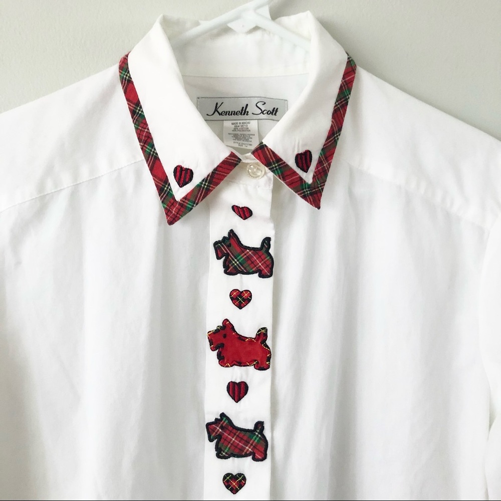 Vintage Kenneth Scott Tartan Scottish Terrier Button Down Shirt